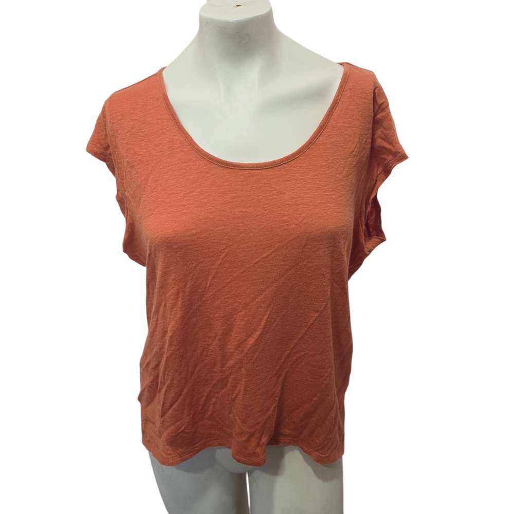Garnet Hill Organic Linen Tee L Rust Orange Scoop Neck Boxy Lagenlook Coastal